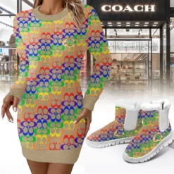 COACH Premium Sweater Dress Match Snow Boots Set LUX-SWD+C1164-0OQEGPWME