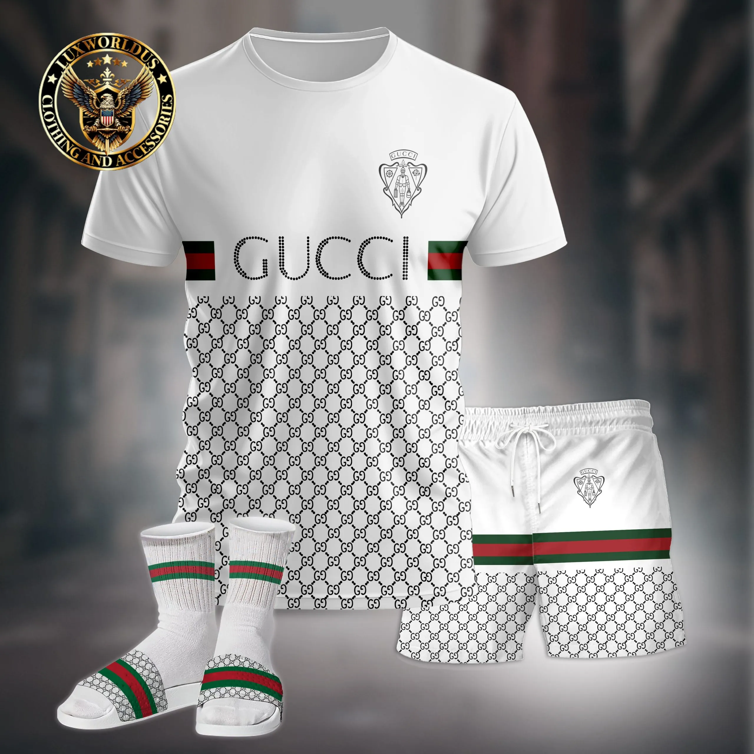 Premium GUCCI T-Shirt & Short x Slides Summer 2025 LUX-TX+STK+Z65-00FBCHIL7B