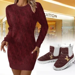 LOUIS VUITTON Premium Sweater Dress Match Snow Boots Set LUX-SWD+C1164-0ZXL6T4ZL