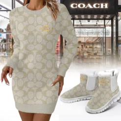 COACH Premium Sweater Dress Match Snow Boots Set LUX-SWD+C1164-0TJNLEQ3Q