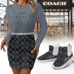 COACH Premium Sweater Dress Match Snow Boots Set LUX-SWD+C1164-0OYXVBRMD