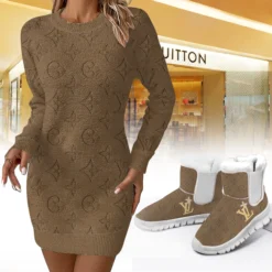 LOUIS VUITTON Premium Sweater Dress Match Snow Boots Set LUX-SWD+C1164-0K97KFEXS