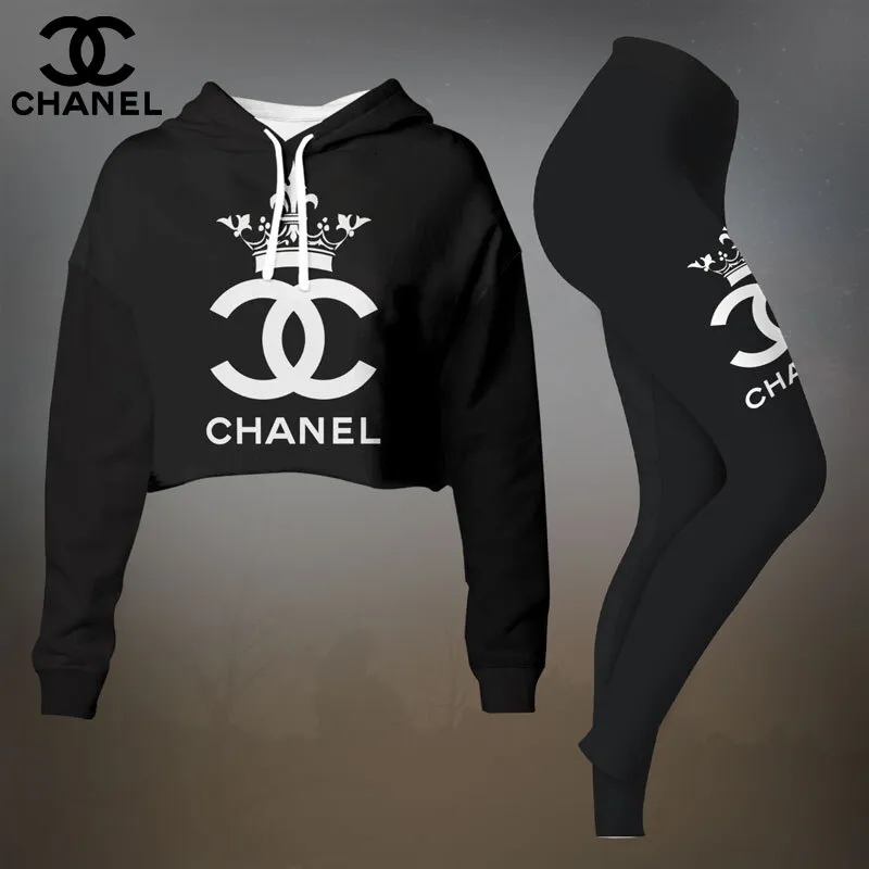 CHANEL Premium Cropped Hoodie Leggings Set LUX-CRF+DDK-G1DMNRJE