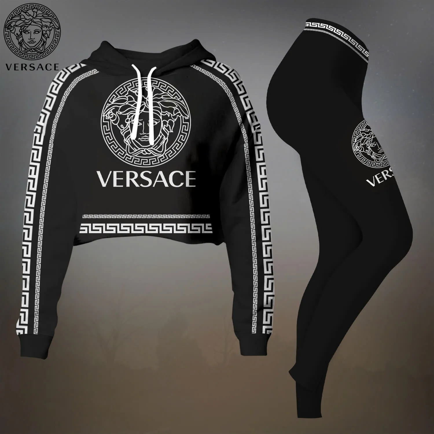 VERSACE Premium Cropped Hoodie Leggings Set LUX-CRF+DDK-QPXY62CV