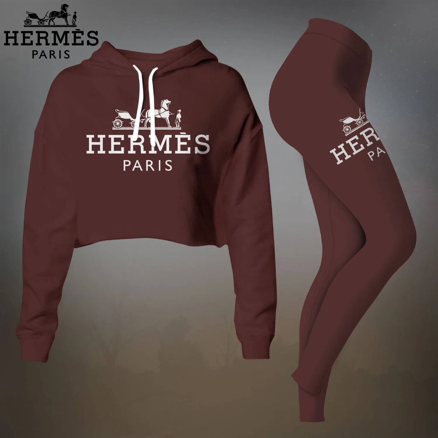 HERMÈS Premium Cropped Hoodie Leggings Set LUX-CRF+DDK-IYIRQTBB