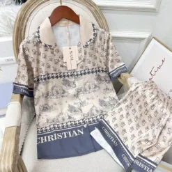 C.DIOR 💖 Premium Set Short Pajamas Limited Edition 2024 LUX-WDIS+WDIM-000QNO3WX9D