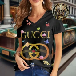 Premium GUCCI V-Neck T-Shirt 💖 Women 2024 LUX- VTX-000EJ8FVB5B
