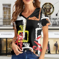 Premium CHANEL V-Neck T-Shirt 💖 Women 2024 LUX- VTX-000B6UQCT80
