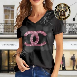 Premium CHANEL V-Neck T-Shirt 💖 Women 2024 LUX- VTX-000BZQ1MI3H