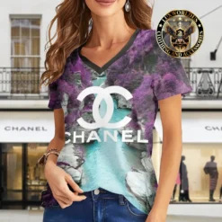 Premium CHANEL V-Neck T-Shirt 💖 Women 2024 LUX- VTX-000LAFBRNFH