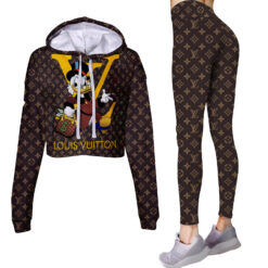 Limited Edition Scrooge Mcduck Louis Vuitton Donald Duck Universe Croptop Hoodie and Leggings Set CRF+DDK-ACHL002