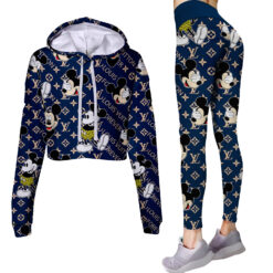 Limited Edition Mickey Mouse Louis Vuitton Croptop Hoodie and Leggings Set CRF+DDK-ACHL012