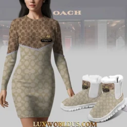 COACH Premium Sweater Dress Match Snow Boots Set LUX-MLQ+C1164-0MAFGG8OC