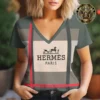 Premium HERMÈS V-Neck T-Shirt 💖 Women 2024 LUX- TX-0002GRXUQCUC