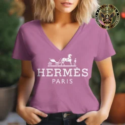 Premium HERMÈS V-Neck T-Shirt 💖 Women 2024 LUX- TX-0002PQYCY7XM