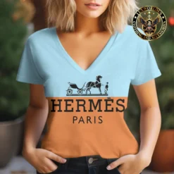 Premium HERMÈS V-Neck T-Shirt 💖 Women 2024 LUX- TX-0002EKX0IICZ