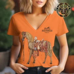 Premium HERMÈS V-Neck T-Shirt 💖 Women 2024 LUX- TX-0002LBVLOLIB