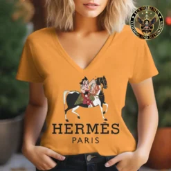 Premium HERMÈS V-Neck T-Shirt 💖 Women 2024 LUX- TX-0002AUEXU2GM