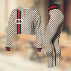 GUCCI Luxury Womens Croptop Zip Hoodie & Leggings Set CRF+DDK-M0006