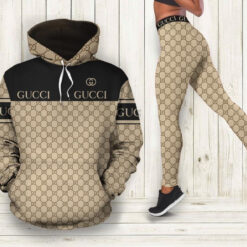 Gucci Black And Brown 3D Full Print Hoodie And Leggings Set - AF+DDK-00759128