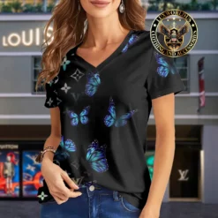 Premium LOUIS VUITTON V-Neck T-Shirt 💖 Women 2024 LUX- VTX-000F1EYKDCQ
