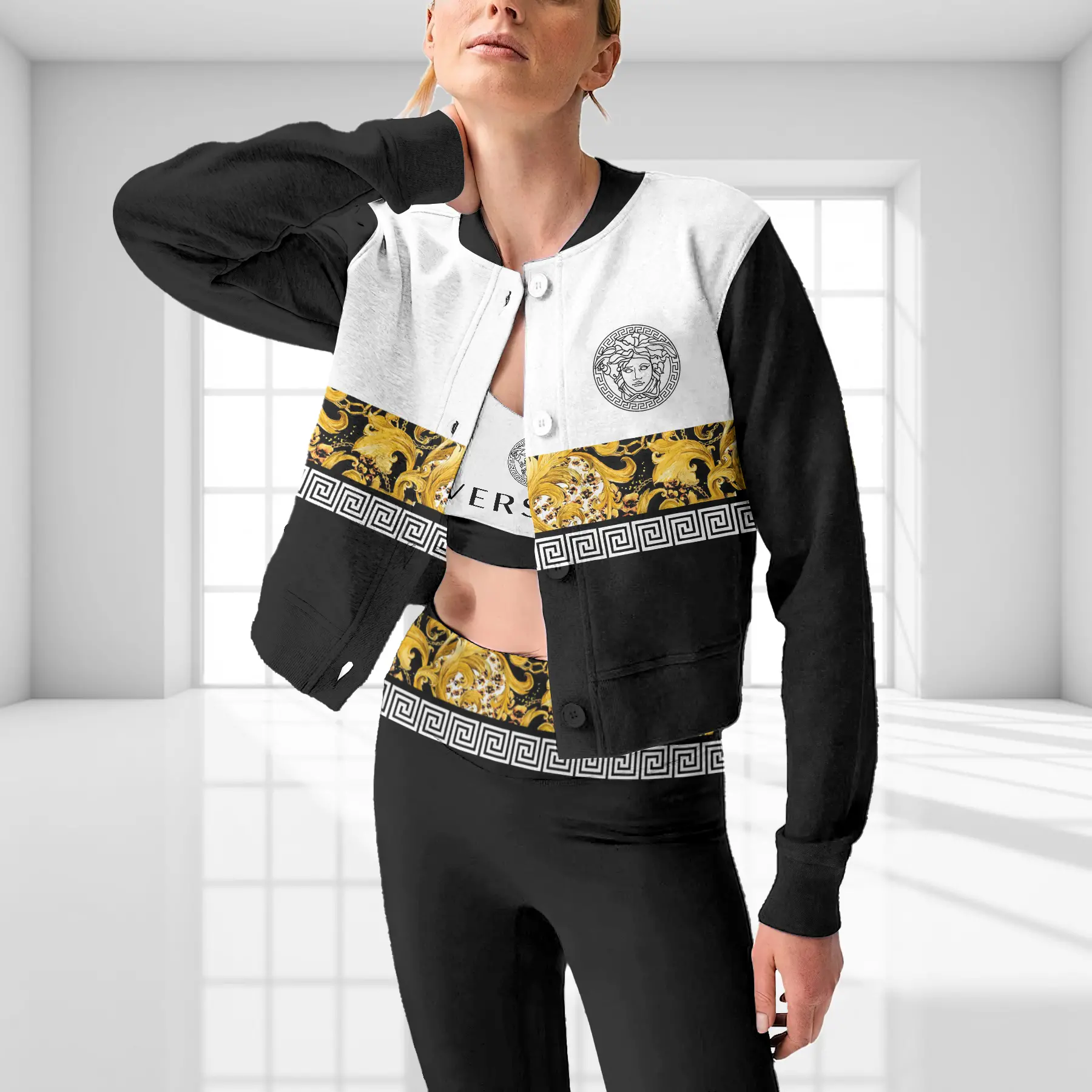 VERSACE Premium CropJacket & Leggings x Sport Bra Set For WOMEN MRS-RYN+DDK+WBX-021123006